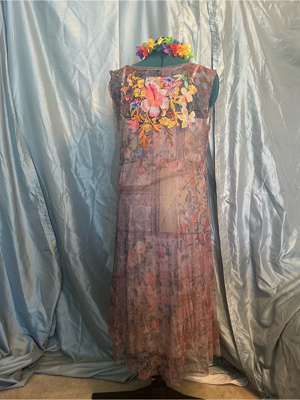 Johnny Was Taupe Maxi Dress with Multicolor Floral Embroidery 1X - Picture 4 of 8